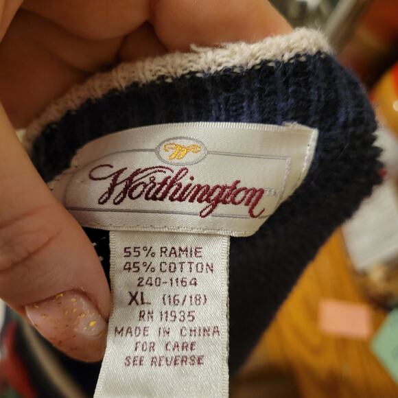 Northington Vintage Floral Embroidered Cardigan Women's XL Navy Blue Open Front - Picture 7 of 10